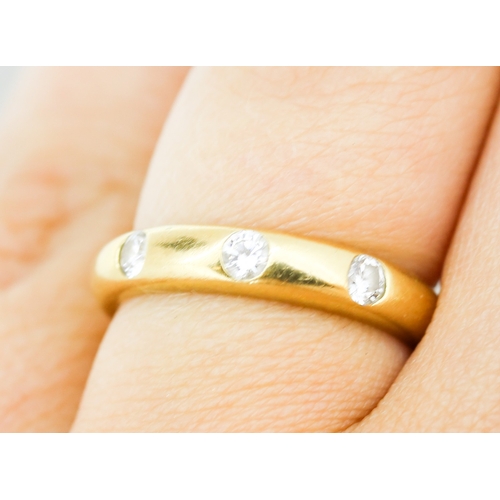 46 - Diamond Three Stone Ring, Bezel Set Mounted in 18 Carat Yellow Gold, Ring Size O