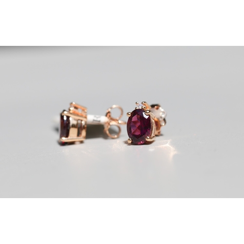 50 - Pair of Vivid Pink Tourmaline Set Earrings with Further Diamond Inset, Mounted in 18 Carat Rose Gold... 