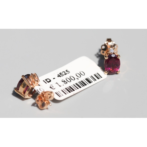 50 - Pair of Vivid Pink Tourmaline Set Earrings with Further Diamond Inset, Mounted in 18 Carat Rose Gold... 