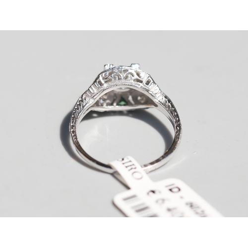 52 - Finely Detailed, Antique Diamond Centre Stone Ring with Diamond Set Surround and Further Emerald Ins... 