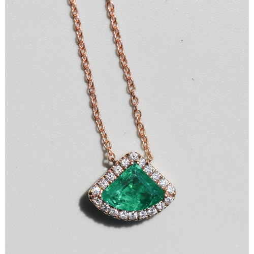 54 - Attractively Detailed Colombian Emerald Set Pendant with Diamond Set Surround, Mounted in 18 Carat R... 