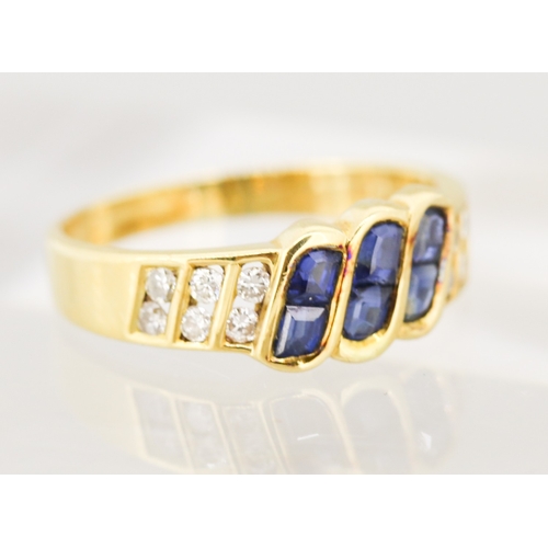 56 - Finely Detailed, Sapphire Six Stone Set Ring with Diamonds Set to Shoulders, Mounted in 18 Carat Yel... 