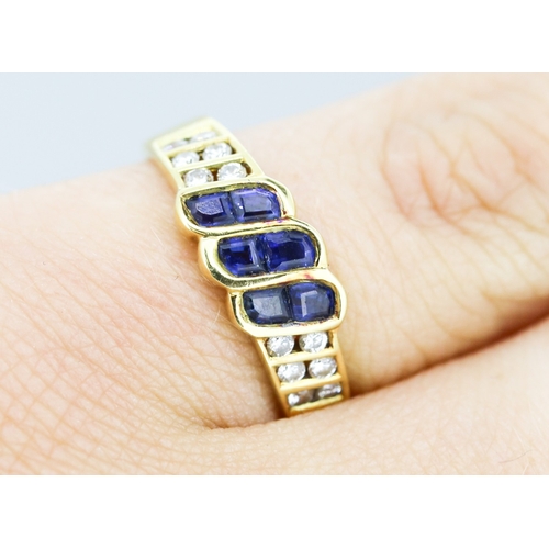56 - Finely Detailed, Sapphire Six Stone Set Ring with Diamonds Set to Shoulders, Mounted in 18 Carat Yel... 