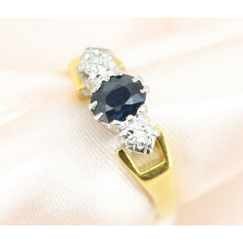 56 - Finely Detailed, Sapphire Six Stone Set Ring with Diamonds Set to Shoulders, Mounted in 18 Carat Yel... 