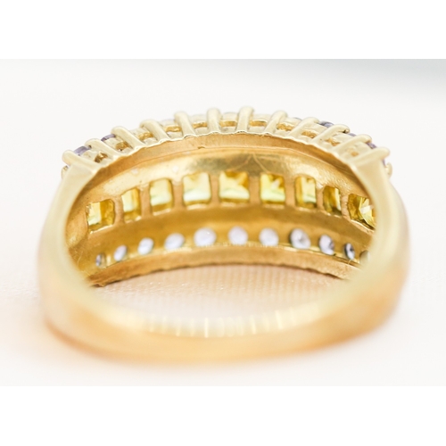 7 - Princess Cut Citrine and Pale Tanzanite Set Three Row Ring Mounted in 9 Carat Yellow Gold, Ring Size... 