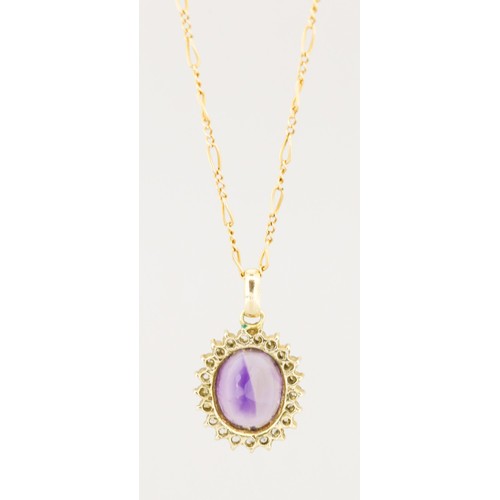 58 - Amethyst Set Pendant with White Sapphire Halo Surround Mounted in 14 Carat Yellow Gold 2cm Set on 14... 