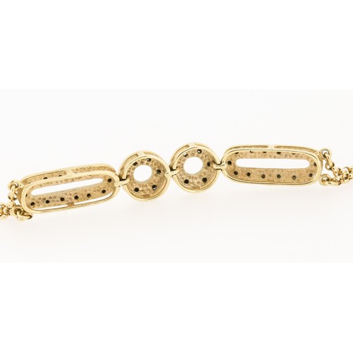 60 - Unusual Form Sapphire Cluster Set Mixed Link Bracelet with Double Chain Detail, Mounted in 9 Carat Y... 