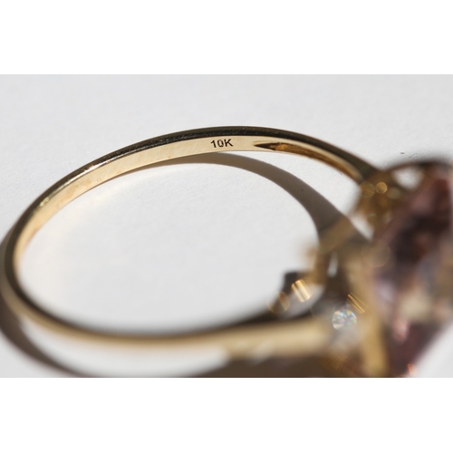 1 - Ametrine Set Ring with Diamond Insets to Shoulders, Mounted in 10 Carat Yellow Gold, Ring Size U