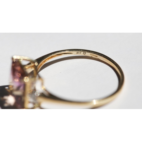 1 - Ametrine Set Ring with Diamond Insets to Shoulders, Mounted in 10 Carat Yellow Gold, Ring Size U
