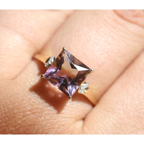 1 - Ametrine Set Ring with Diamond Insets to Shoulders, Mounted in 10 Carat Yellow Gold, Ring Size U