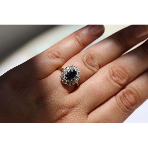 13 - Attractively Detailed, Sapphire Centre Stone Ring with Diamond Set Halo Surround, Mounted n 18 Carat... 