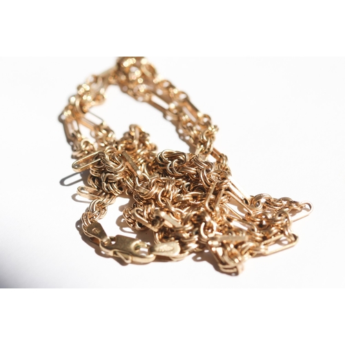 14 - 9 Carat Yellow Gold Trombone Link Chain Necklace, 76cm Long