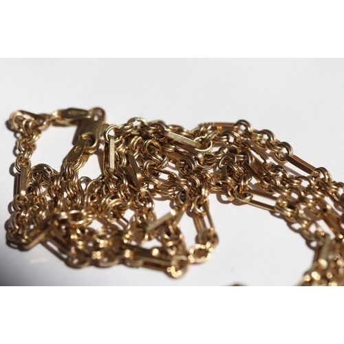 14 - 9 Carat Yellow Gold Trombone Link Chain Necklace, 76cm Long