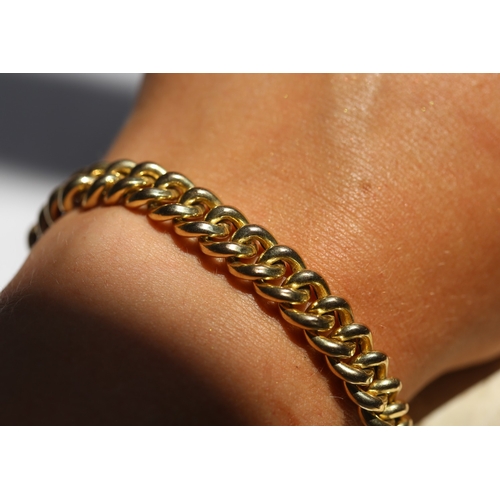 18 - 9 Carat Yellow Gold Curb Link Bracelet with Bolt Clasp, 20.5cm Long, 1cm Wide