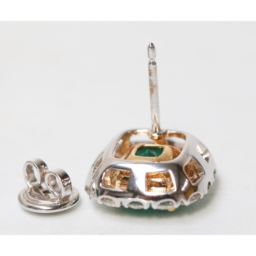 21 - Pair of Attractively Detailed, Emerald Set Centre Stone Earrings with Diamond Halo Set Surround, Mou... 