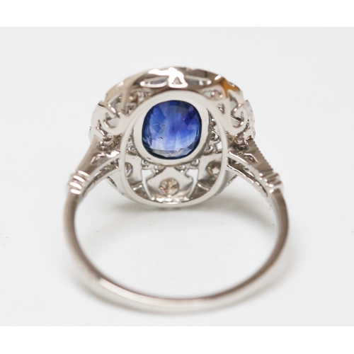 23 - Finely Detailed Bezel Set Sapphire Centre Stone Ring with Diamond Eight Stone Set Filigree Surround ... 