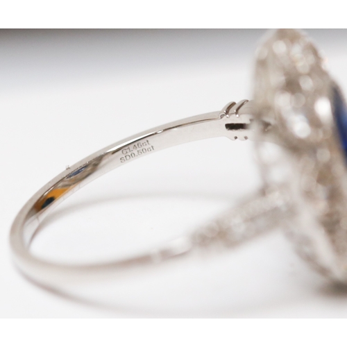 23 - Finely Detailed Bezel Set Sapphire Centre Stone Ring with Diamond Eight Stone Set Filigree Surround ... 