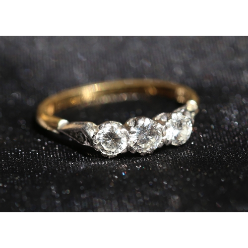 26 - Diamond Three Stone Ring Set in Platinum with Further Diamond Inset to Shoulders, Mounted on 18 Cara... 