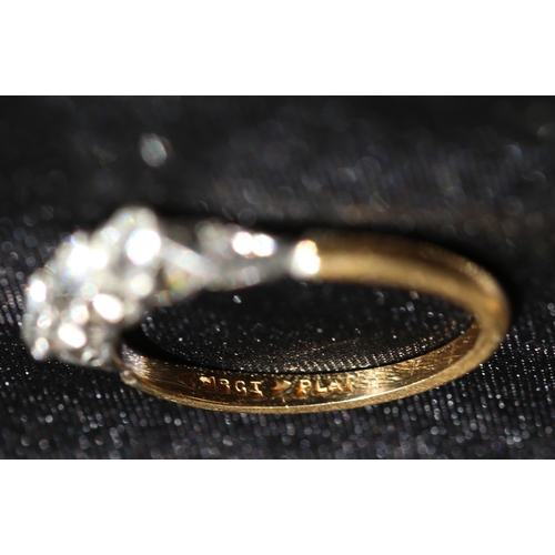 26 - Diamond Three Stone Ring Set in Platinum with Further Diamond Inset to Shoulders, Mounted on 18 Cara... 