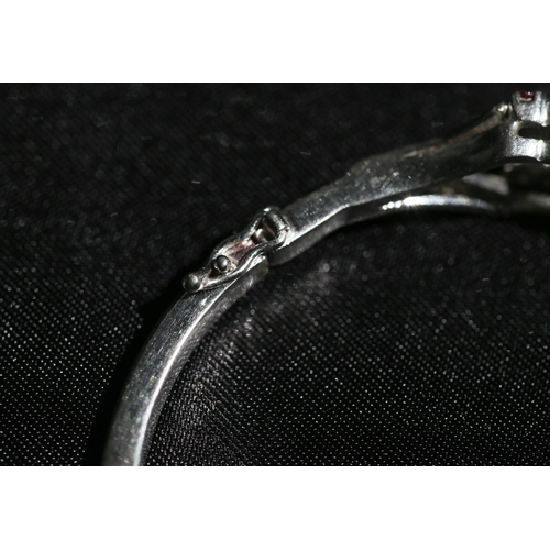 29 - Attractively Detailed, Ruby and Diamond Three Row Set Cluster Form Bangle Bracelet, Mounted in 18 Ca... 