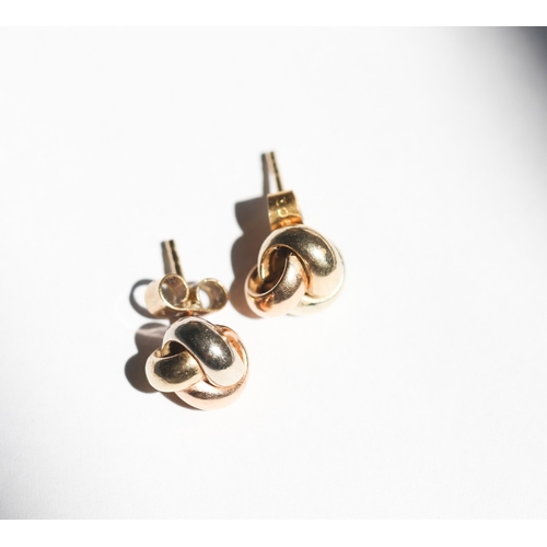33 - Pair of 9 Carat Yellow, Rose and White Gold Knot Motif Earrings, 1cm High