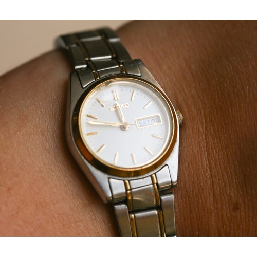 37 - Seiko Ladies BiMetal Wristwatch, Day-Date Aperture, Japan Movement