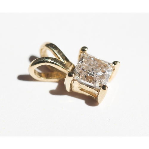 40 - Rectangular Princess Cut Diamond Solitaire Pendant, Mounted in 14 Carat Yellow Gold, Total Diamond C... 