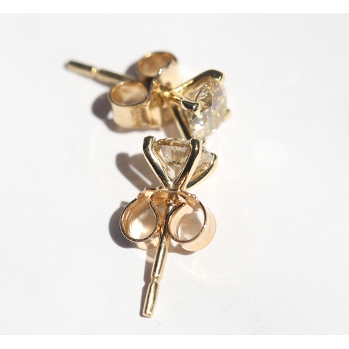 41 - Pair of Round Brilliant Cut Diamond Solitaire Earrings, Mounted in 14 Carat Yellow Gold, Total Diamo... 