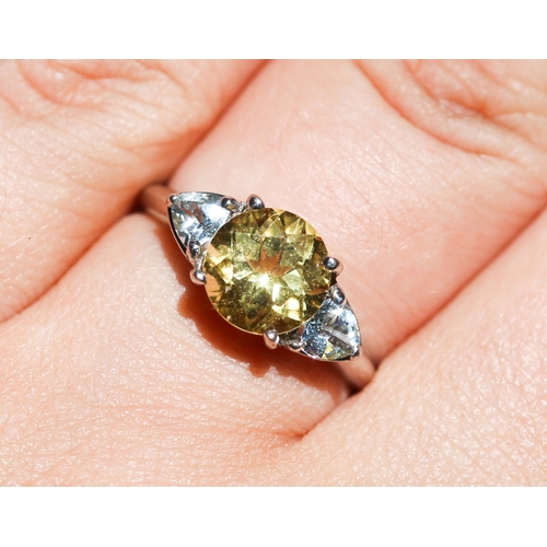 45 - Citrine and Aquamarine Set Three Stone Ring, Mounted in 9 Carat White Gold, Ring Size N
