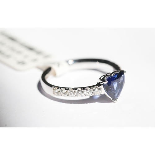 46 - Attractively Detailed, Heart Sapphire Set Ring with Diamonds Set to Shoulders, Total Sapphire Carat ... 