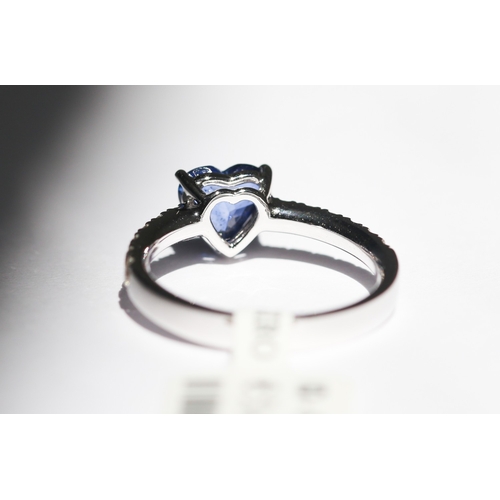 46 - Attractively Detailed, Heart Sapphire Set Ring with Diamonds Set to Shoulders, Total Sapphire Carat ... 