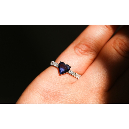46 - Attractively Detailed, Heart Sapphire Set Ring with Diamonds Set to Shoulders, Total Sapphire Carat ... 