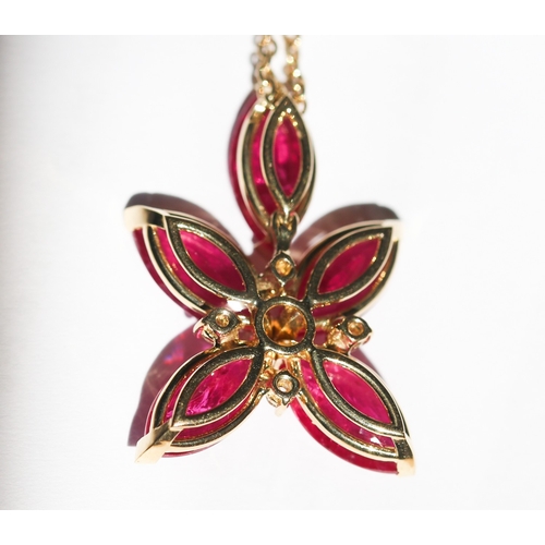 47 - Finely Detailed, Marquise Cut Ruby Five Stone Set Pendant with Five Diamond Inset, Mounted in 18 Car... 