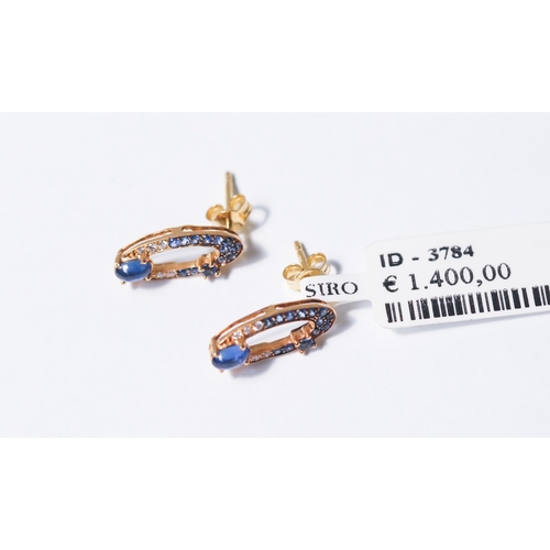 48 - Pair of Finely Detailed, Polished Cabochon Cut Sapphire Set Earrings with Further Sapphire and Diamo... 