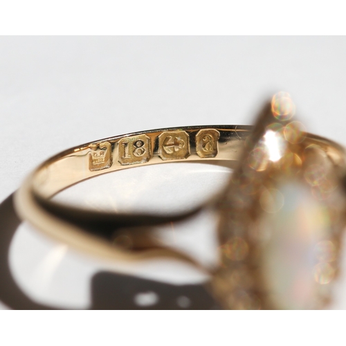 5 - Marquise Form Opal Set Ring with Diamond Set Surround, Mounted in 18 Carat Yellow Gold, Ring Size P ... 