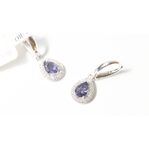 50 - Pair of Pear Cut Tourmaline Set Drop Earrings with Diamond Set Surround, Mounted in 18 Carat White G... 