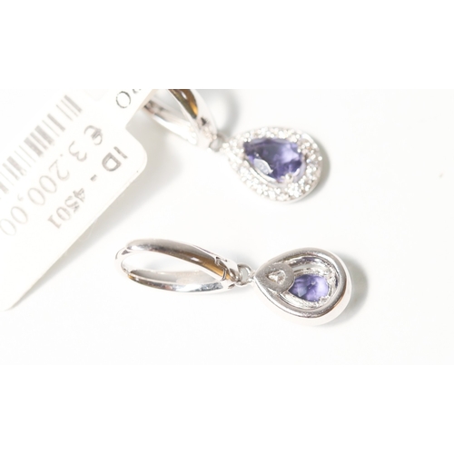 50 - Pair of Pear Cut Tourmaline Set Drop Earrings with Diamond Set Surround, Mounted in 18 Carat White G... 