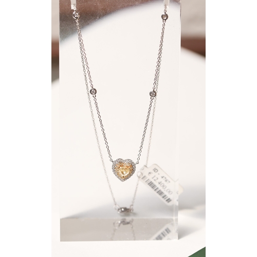 51 - Finely Detailed, Fancy Yellow Heart Diamond Set Pendant Necklace with Yellow and White Diamond Set D... 