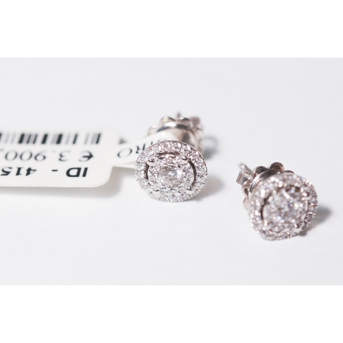 52 - Pair of Diamond Centre Stone Earrings with Diamond Set Double Halo Surround, Mounted in 18 Carat Whi... 