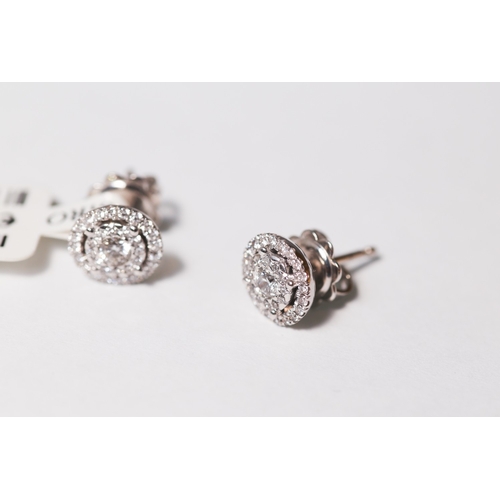 52 - Pair of Diamond Centre Stone Earrings with Diamond Set Double Halo Surround, Mounted in 18 Carat Whi... 