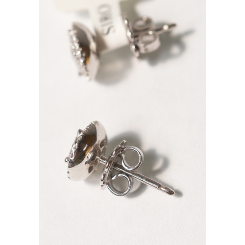 52 - Pair of Diamond Centre Stone Earrings with Diamond Set Double Halo Surround, Mounted in 18 Carat Whi... 