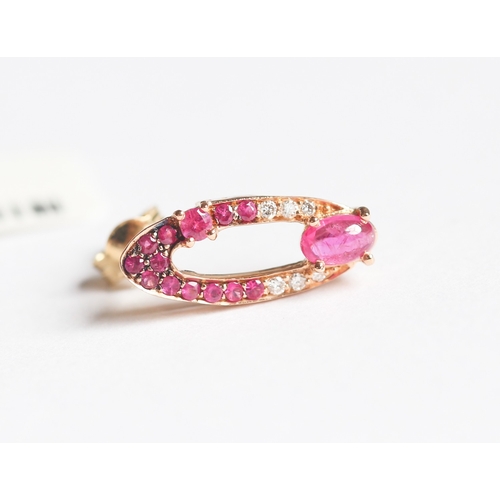 54 - Pair of Finely Detailed, Polished Cabochon Cut Ruby Set Earrings with Further Ruby and Diamond Set S... 
