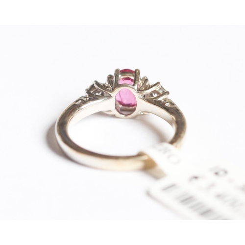 55 - Ruby Set Ring with Diamonds Set to Shoulders, Mounted in 18 Carat White Gold, Total Ruby Carat Weigh... 