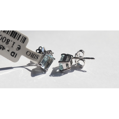 57 - Pair of Attractively Detailed, Emerald Cut Aquamarine Set Earrings with Further Diamond Inset, Mount... 