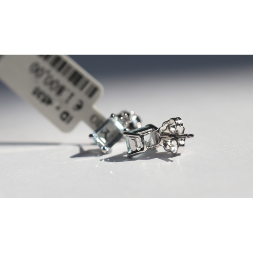 57 - Pair of Attractively Detailed, Emerald Cut Aquamarine Set Earrings with Further Diamond Inset, Mount... 