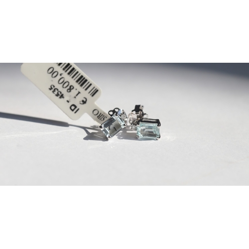 57 - Pair of Attractively Detailed, Emerald Cut Aquamarine Set Earrings with Further Diamond Inset, Mount... 