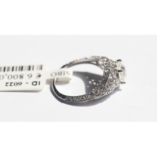 58 - Finely Detailed, Diamond Solitaire Ring with Further Diamonds Set to Shoulders, Filigree Motifs Moun... 