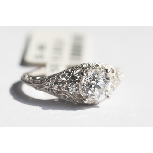 58 - Finely Detailed, Diamond Solitaire Ring with Further Diamonds Set to Shoulders, Filigree Motifs Moun... 