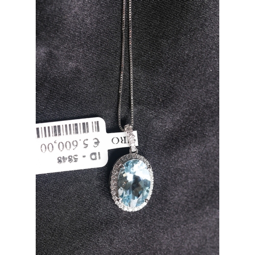 60 - Finely Detailed, Aquamarine Set Pendant with Diamond Set Halo and Further Diamond Insets to Bail, Mo... 