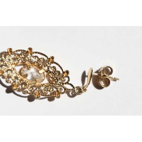 7 - Pair of Attractively Detailed, Bezel Gemset Drop Earrings, Filigree Form  Mounted in 9 Carat Yellow ... 